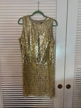 New York & Company Gold Sequin Fringe Mini Dress